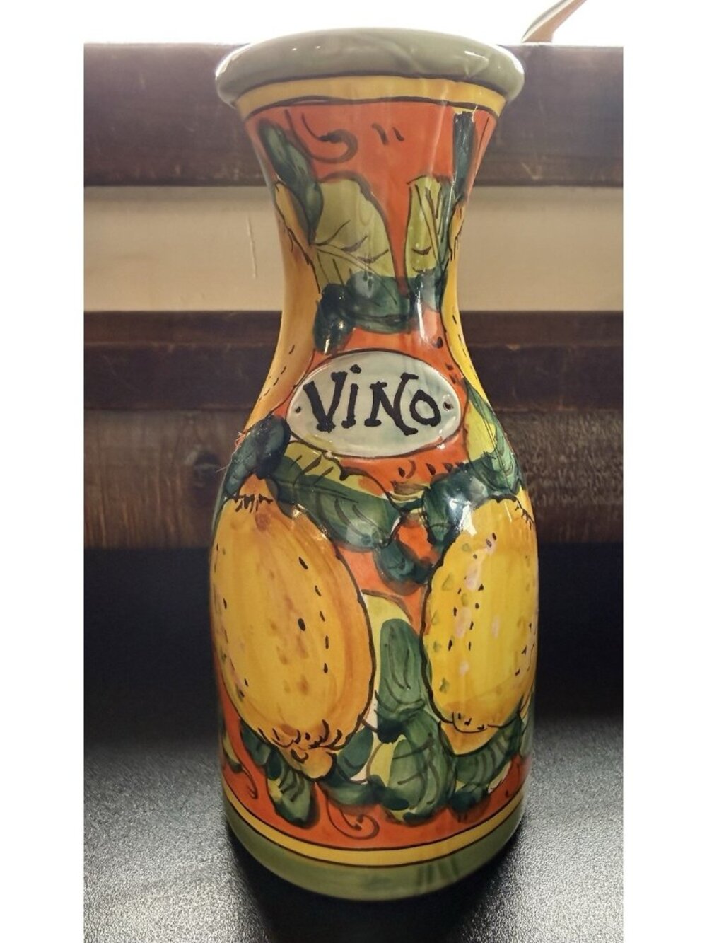 5 Terre Italian Pottery Wine Carafe Lemon Motif  Made in Italy